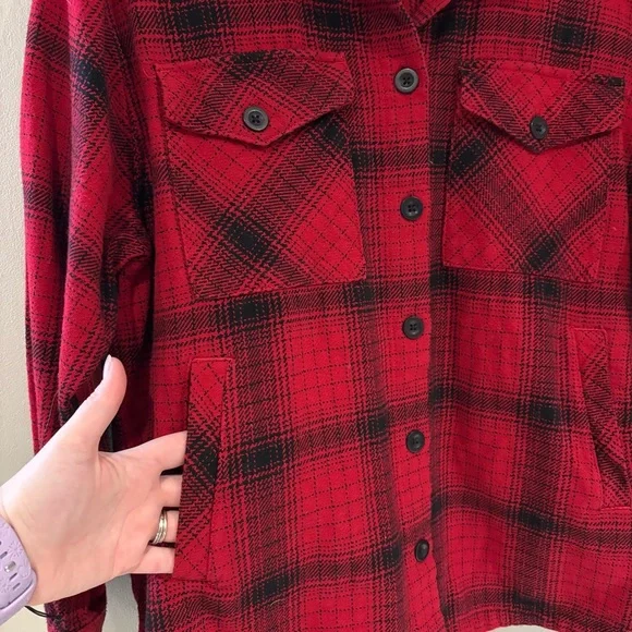 Women's Red Plaid Button-Up Jacket - Picture 2 of 5